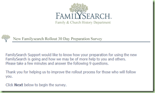 This is the first screen of the 30-day preparation survey
