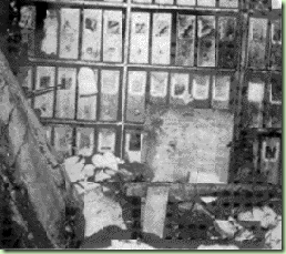 Newspaper photographs show the fire damage