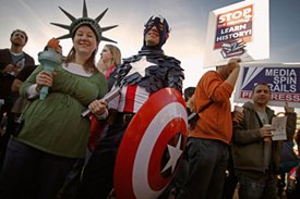 Costumed rally-goers