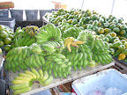 Bananas and Papayas. Hilo Hawaii farmer's market. 