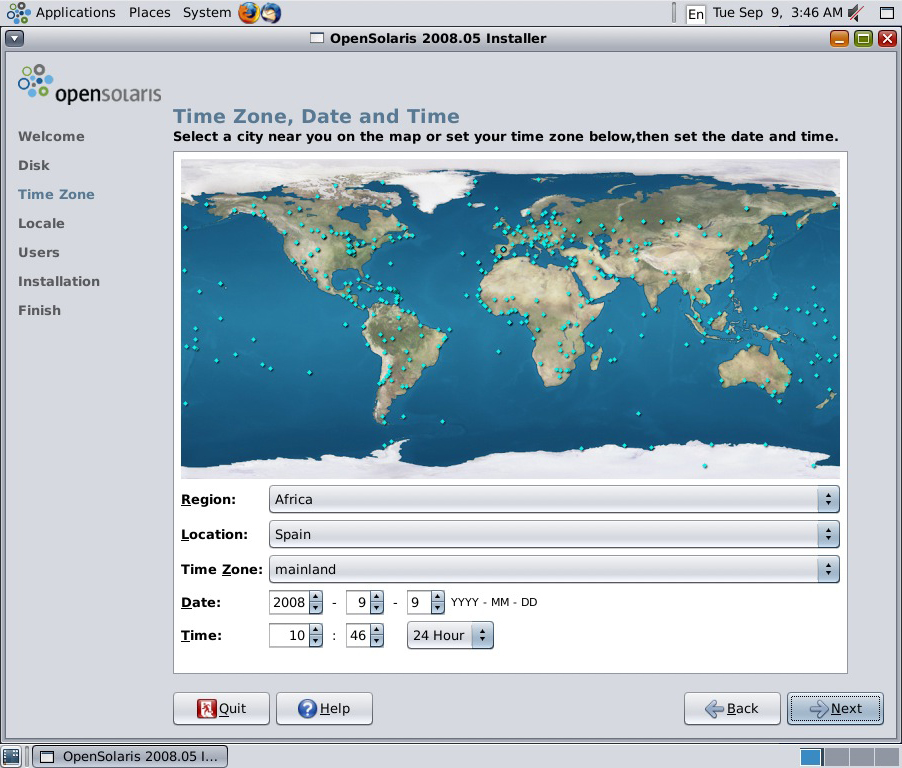 Africa begins in the Pyrenees, according to this Sun OpenSolaris installer.