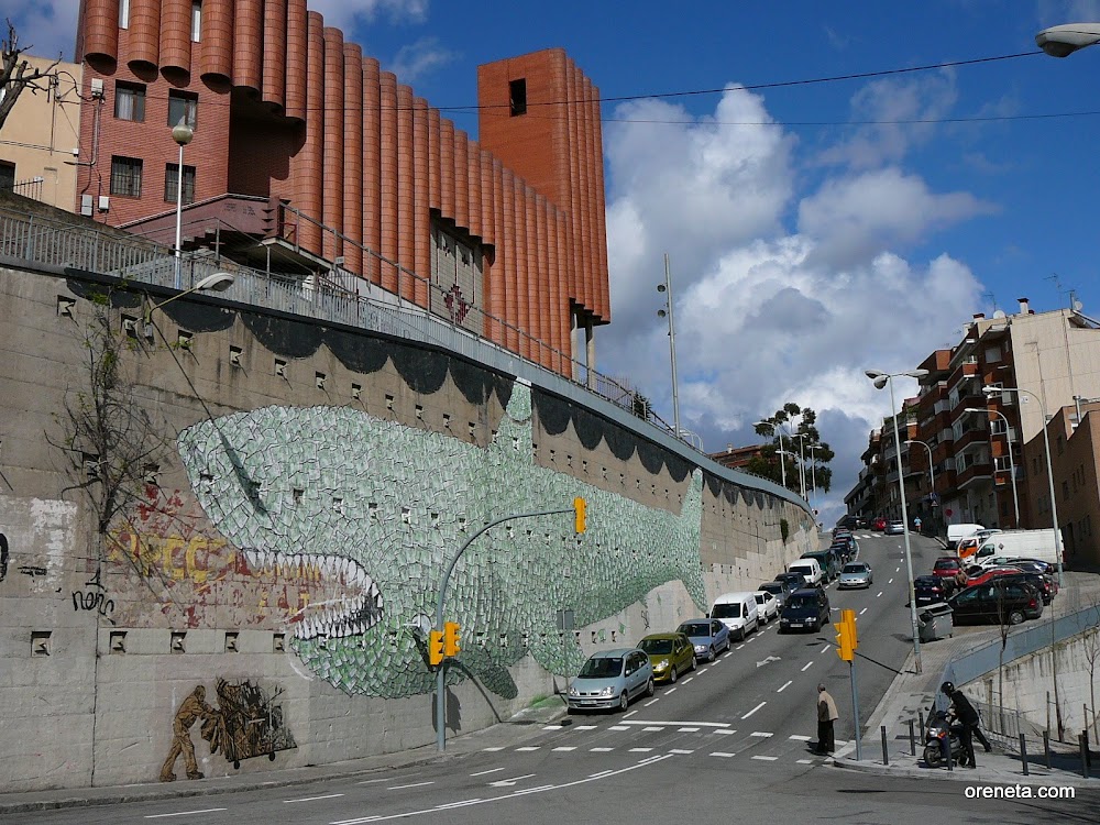 Mural at the foot of the Carmelite church on Monte Carmelo, Barcelona.