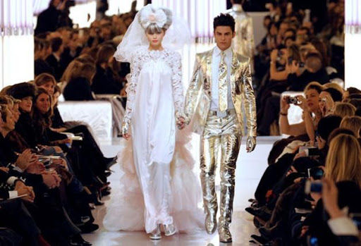 Chanel Wedding Dress that took 1300 hours to create and an all leather groom