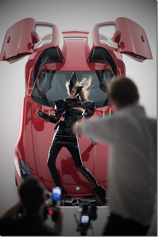 Gareth Pugh and Nick Knight plus model Julia Stegner for Mercedes-Benz SLS AMG Ad Campaign 6