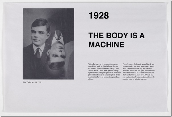 Henrik Olesen Some Illustrations to the life of Alan Turing 2008 1 of 16 computer printouts on newsprint 33 x 48 cm Courtesy Galerie Daniel Buchholz Cologne Berlin Henrik Olesen Some Illustrations to the life of Alan Turing 2008 1 of 16 computer printouts on newsprint 33 x 48 cm Courtesy Galerie Daniel Buchholz Cologne Berlin