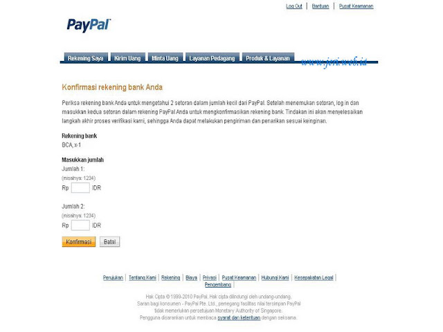 Konfirmasi dua digit rupiah kiriman dari Paypal
