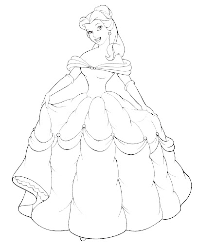 Belle in her beautiful dress coloring page A portrait of Beauty Belle 