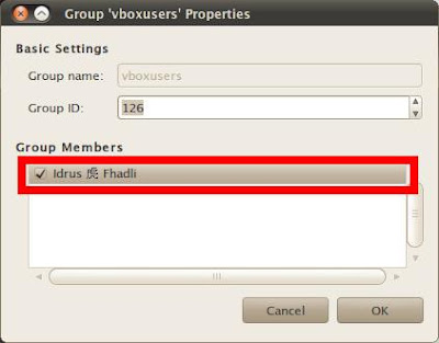 Group vboxusers Properties Dialog