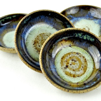 Blue and Green mini dipping bowls by glazedOver Pottery 4