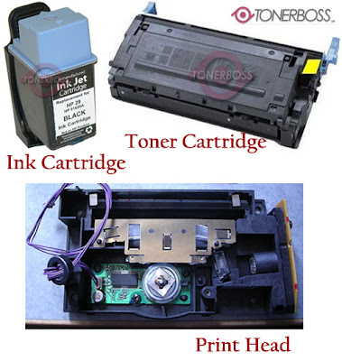 A Toner Cartridge, Ink Cartridge and a laser print head