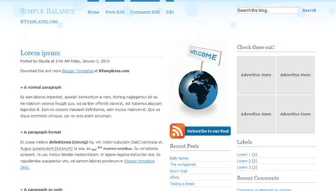10 teme gratuite pentru Blogger #4 Simple Balance Blue Bubbles 10 teme gratuite pentru Blogger #4
