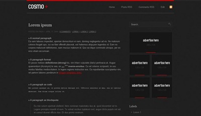 cosmo plus blogspot template, black blog design, minimalist blog template