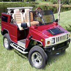 golfing cart in candy apple red 4 by 4