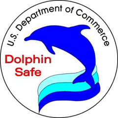 Dolphin Safe logo. The NOAA Fisheries Service established a Web site to provide information and requirements to consumers, producers, importers, exporters and distributors regarding U.S. dolphin-safe tuna at DolphinSafe.Gov. 