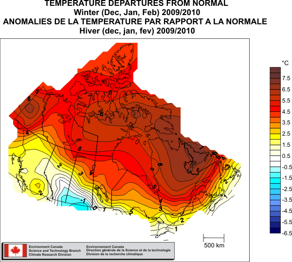 Canada Temperature Departures from Normal, Winter 2009/2010. Environment Canada