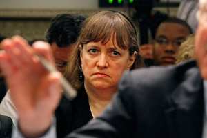 Elizabeth Birnbaum listens to Interior Secretary Ken Salazar testify before the House Committee on Natural Resources on May 26, 2010, in Washington, D.C. (Chip Somodevilla / Getty Images)