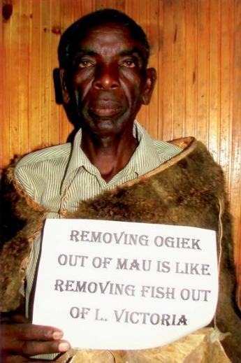 Ogiek community elders demonstrating about the planned Mau forest evictions. 