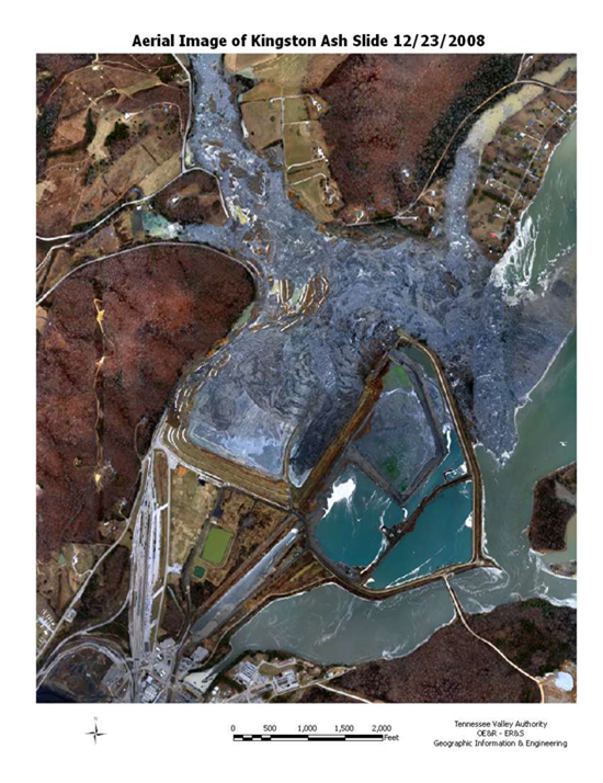 Aerial image of Kingston ash slide, 23 December 2008. TVA
