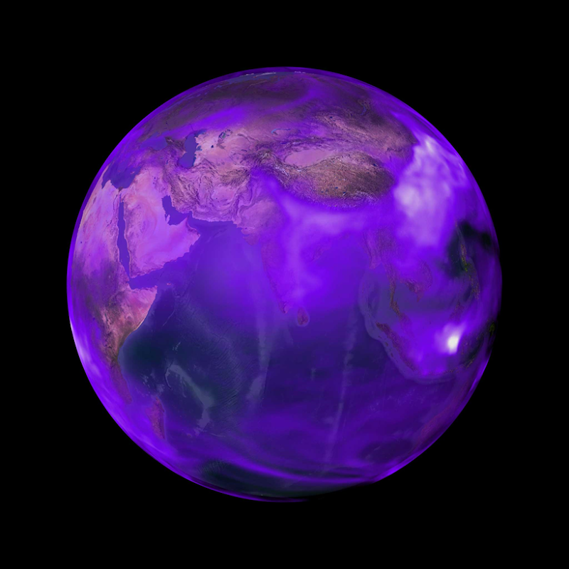 Tiny air pollution particles commonly called soot, but also known as black carbon, are in the air and on the move throughout our planet. The Indo-Gangetic plain, one of the most fertile and densely populated areas on Earth, has become a hotspot for emissions of black carbon (shown in purple and white). Winds push thick clouds of black carbon and dust, which absorb heat from sunlight, toward the base of the Himalayas where they accumulate, rise, and drive a "heat pump" that affects the region's climate. Please click on image to view animation. Credit: NASA