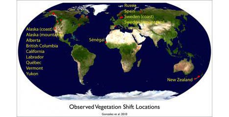 Observed vegetation shift locations. Gonzalez, et al., 2010 