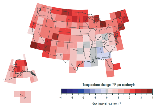 Rate of Temperature Change in the United States, 1901–2008. EPA / Climate Change Indicators in the United States