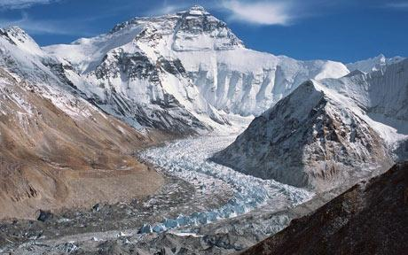 The 2007 photograph taken by David Breashears of the Rongbuk Glacier taken from the same place as Mallory's 1921 photograph  Photo: AFP / GETTY IMAGES