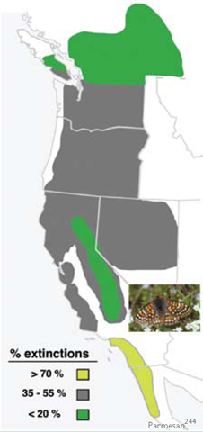 US West Coast Butterfly Range Shifts Northward. Parmesan 1996 via globalchange.gov