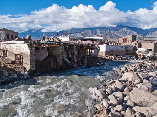 Flood waters in Ladakh cut through houses like a knife, 6 August 2010. ladakhfloodrelief.org