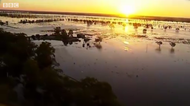 Aerial view of flooding in Victoria, Australia, 23 January 2011. BBC