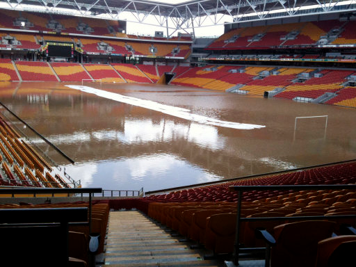 Floodwater turns Brisbane&rsquo;s Suncorp Stadium into a giant swimming pool on 12 January, 2011. AP Photo