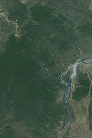 A part of Prey Lang forest as viewed from Google Earth. The Mekong River is to the east (right side of the image). 