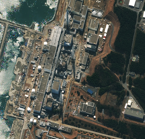 Aerial view of damaged Fukushima-Daiichi Power Plant, Japan, 19 March 2011. fukushima-nuclear.com
