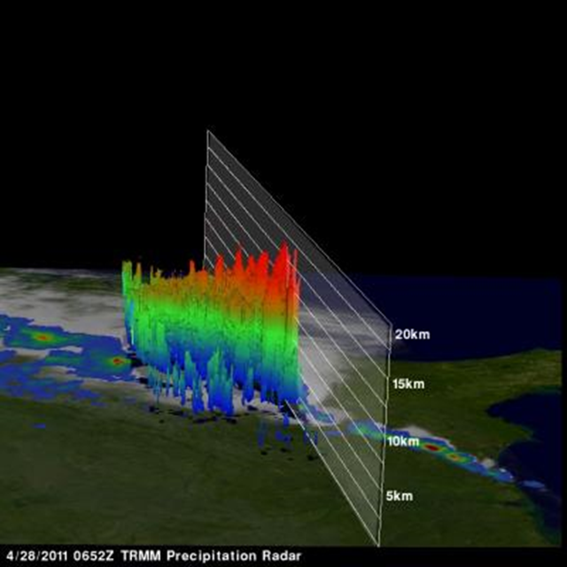 Height of Violent Storms Over Eastern U.S., 28 April 2011. NASA / SSAI / Hal Pierce