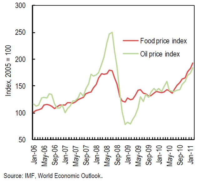 Food Price Index and Oil Price Index, January 2006-January 2011. IMF World Economic Outlook, April 2011.