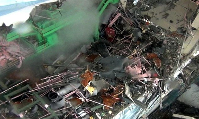 This video image taken by Tokyo Electric Power Co (TEPCO) on March 24, 2011 and released on April 1, shows the damaged fourth reactor of TEPCO&rsquo;s Fukushima No.1 nuclear power plant. TEPCO / AFP / Getty Images