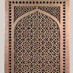 Jali screen (one of a pair), second half of 16th century; Mughal, India: Jalis (pierced screens) were used extensively in Indian architecture as windows, room dividers, and railings around thrones, platforms, terraces, and balconies. Installed in outer walls, they were ideal for cutting down glare while permitting air to circulate. During the day, the reflection of their patterns moving across the floor would double the pleasure of their intricate geometry. The architecture and weathering on one side suggest that this jali was probably part of a series of windows set in an outside wall.