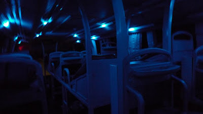 At night - bus turns into scene from Tron!