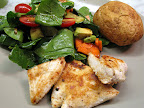Sauted chicken, spinach salad, and a “baked” potato. (Sydney)