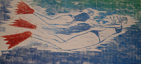"Swimmers" Solid Wood Painting - 12"x 22" By: Julie Goldstein
