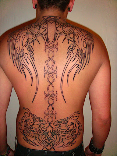 Angel With Tribal Wings Tattoo