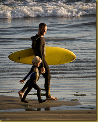 father and son surfing