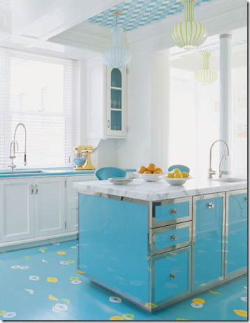 retro modern turquoise designer kitchen