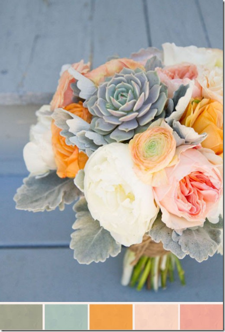 muted floral bouquet with succulents