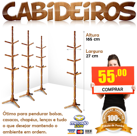 Cabideiro / Mancebo Em Madeira Torneado Com Verniz