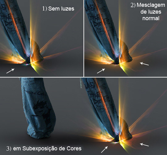Após luzes com mesclagem alterada