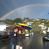Hurry, take our picture before the rainbow fades!