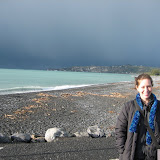 Quick train stop -- Check out the colors of the ocean and sky!