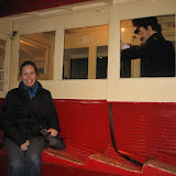 Old cable car on display - notice how the seats are slanted to sit straight when moving.