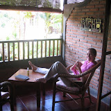Katie relaxing on the porch of our hotel in Ubud, Bali.