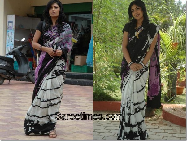 Kamalini_Mukherjee_White_Black_Designer_Saree